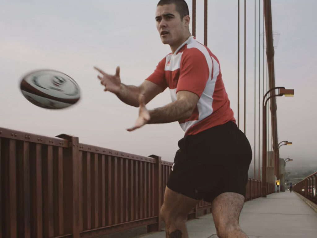 Still from Pass!, a rugby tournament promotion video