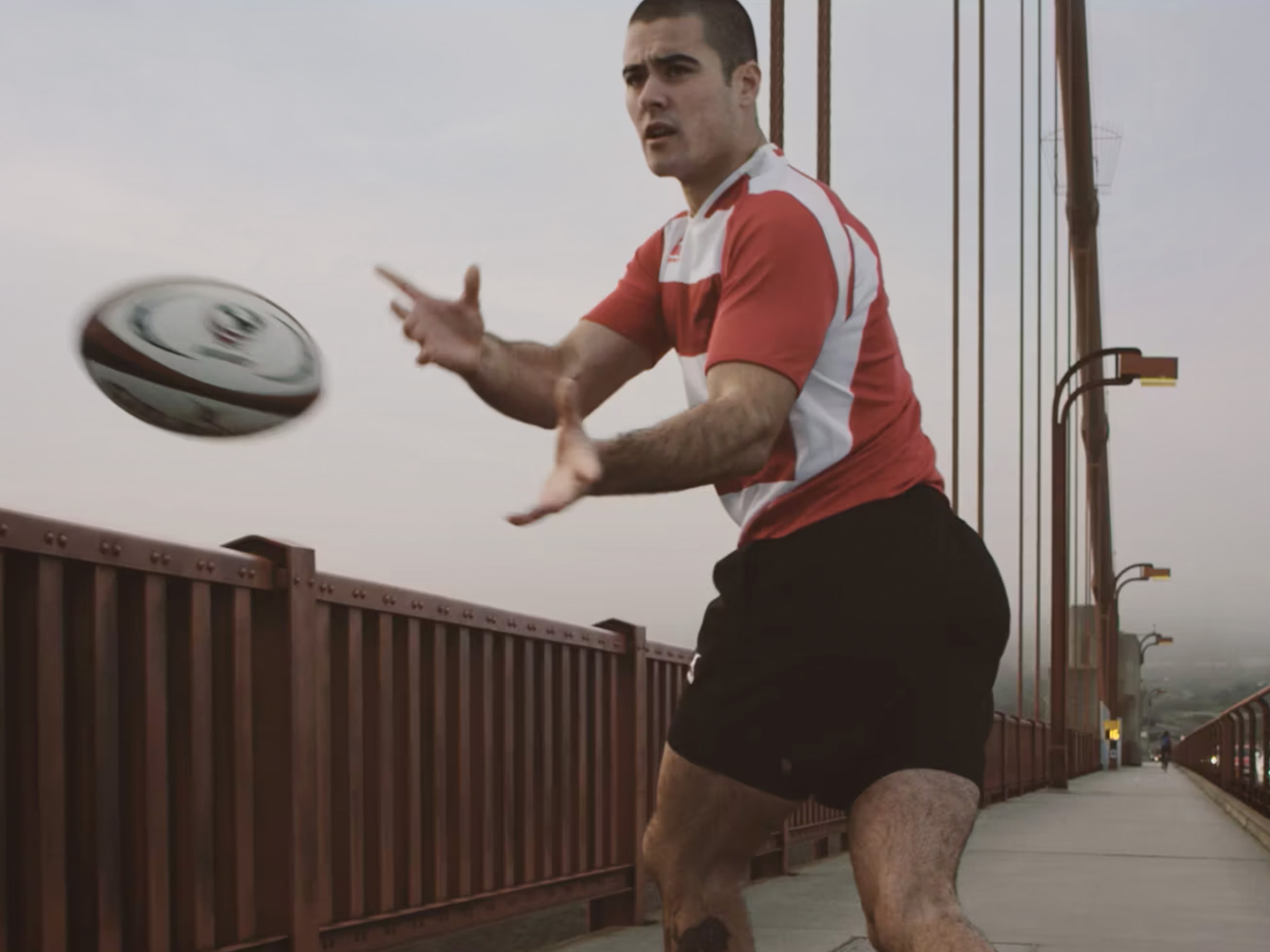 Still from Pass!, a rugby tournament promotion video