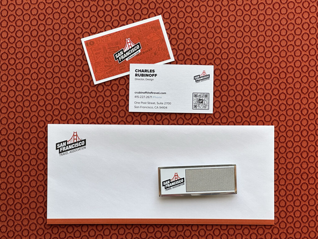 Image showing brand refresh of San Francisco Travel Association, new business collateral