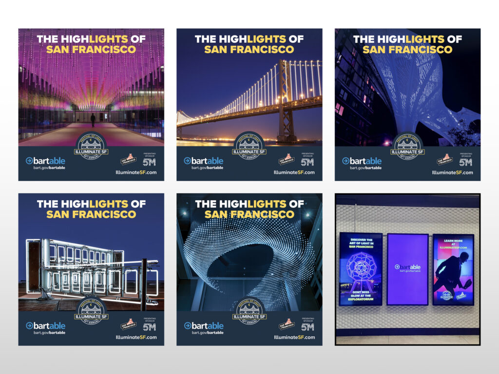 Ads featured in BART stations and cars for Illuminate SF